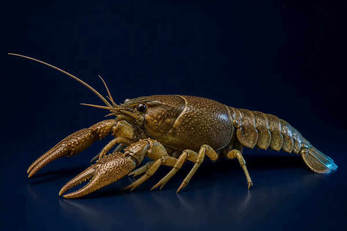 Live crayfish on a dark blue background