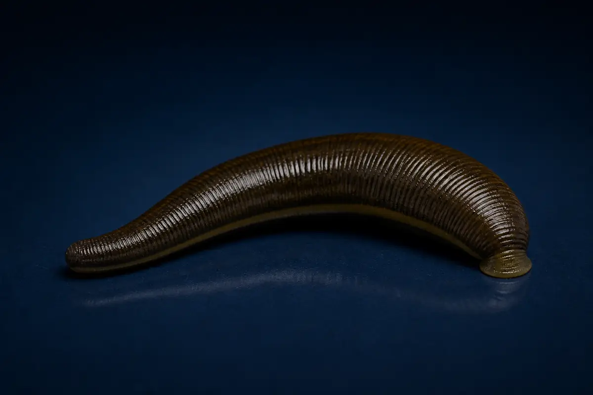Live leech on a dark blue background
