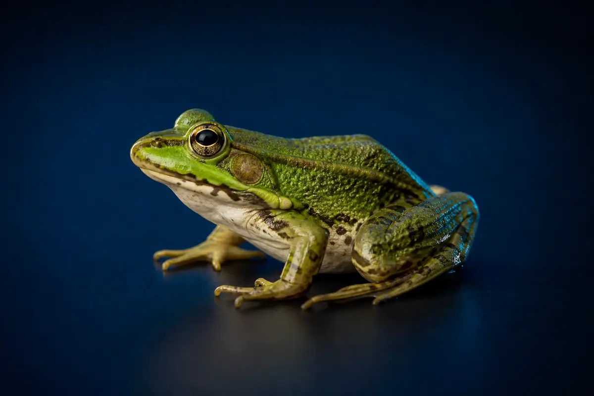Small live frog on a dark blue background