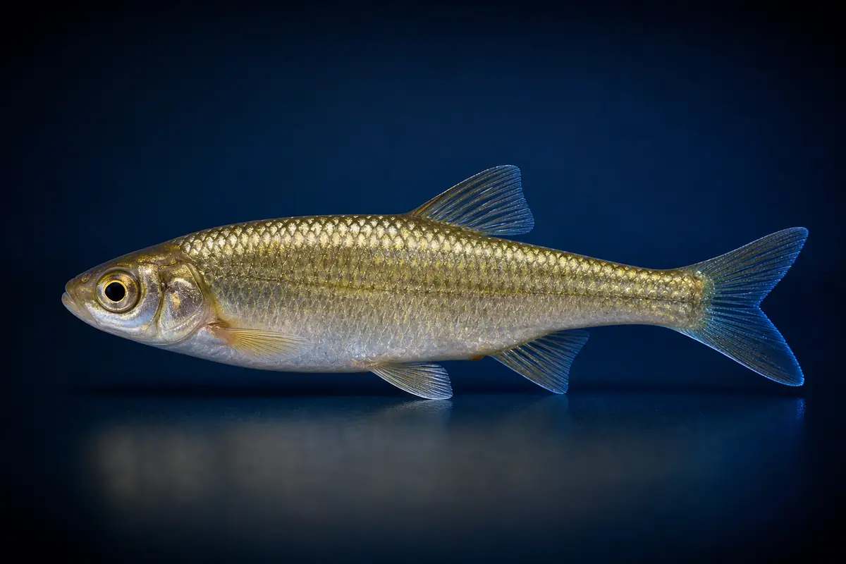 Live minnow or shiner on a dark blue background