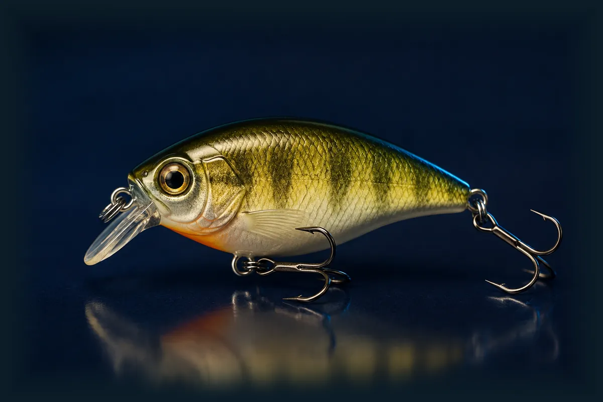 Crankbait fishing bait on a dark blue background