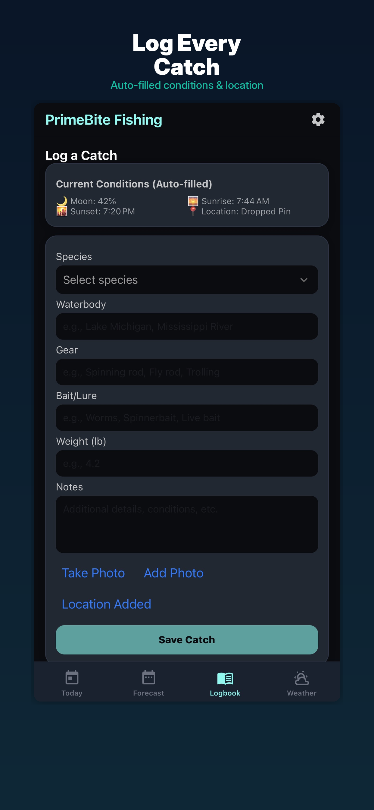 PrimeBite logbook on iPhone